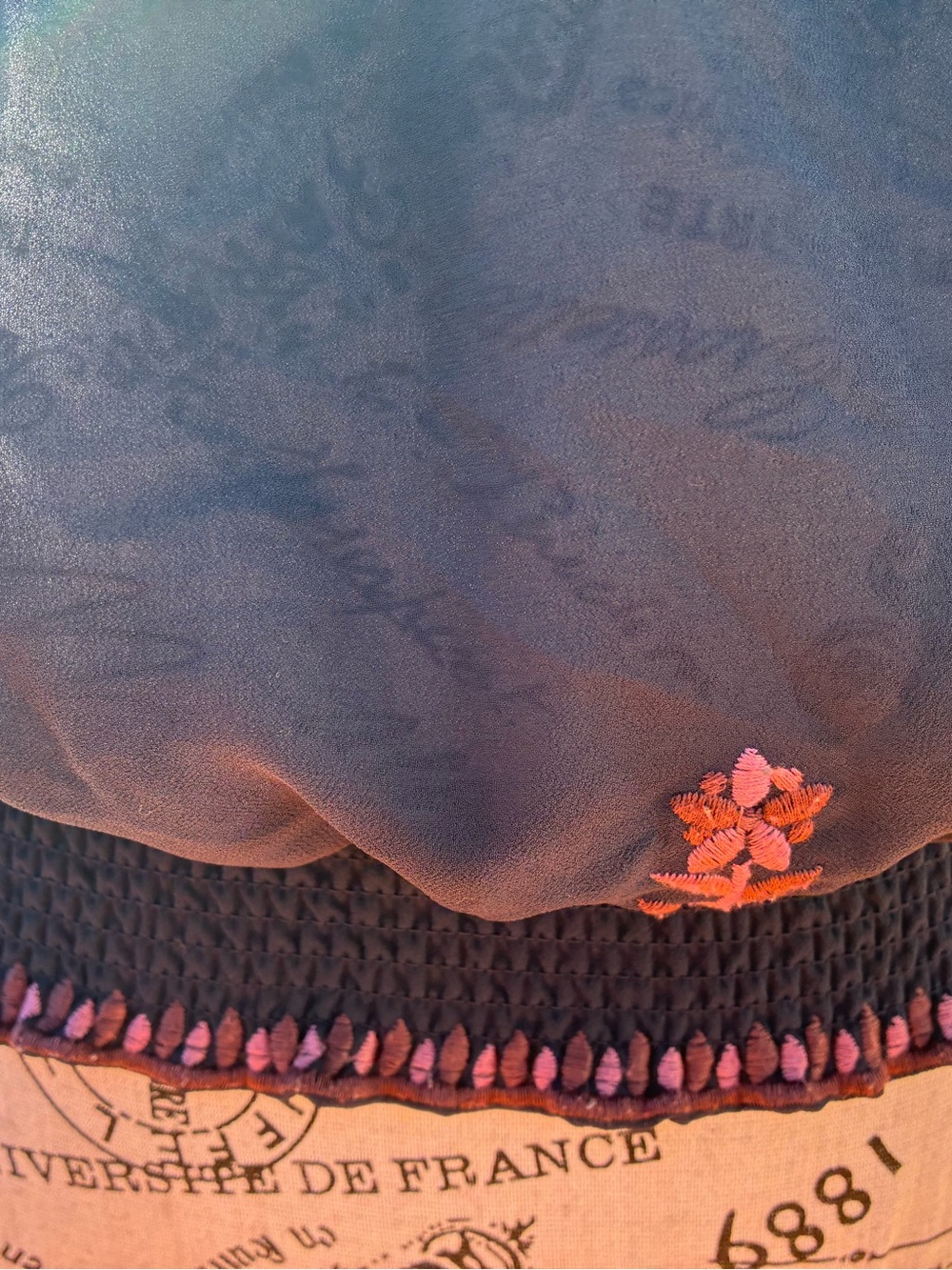 VENUS Embroidered Navy Peasant Top with Lavender Accents M - Picture 6 of 13